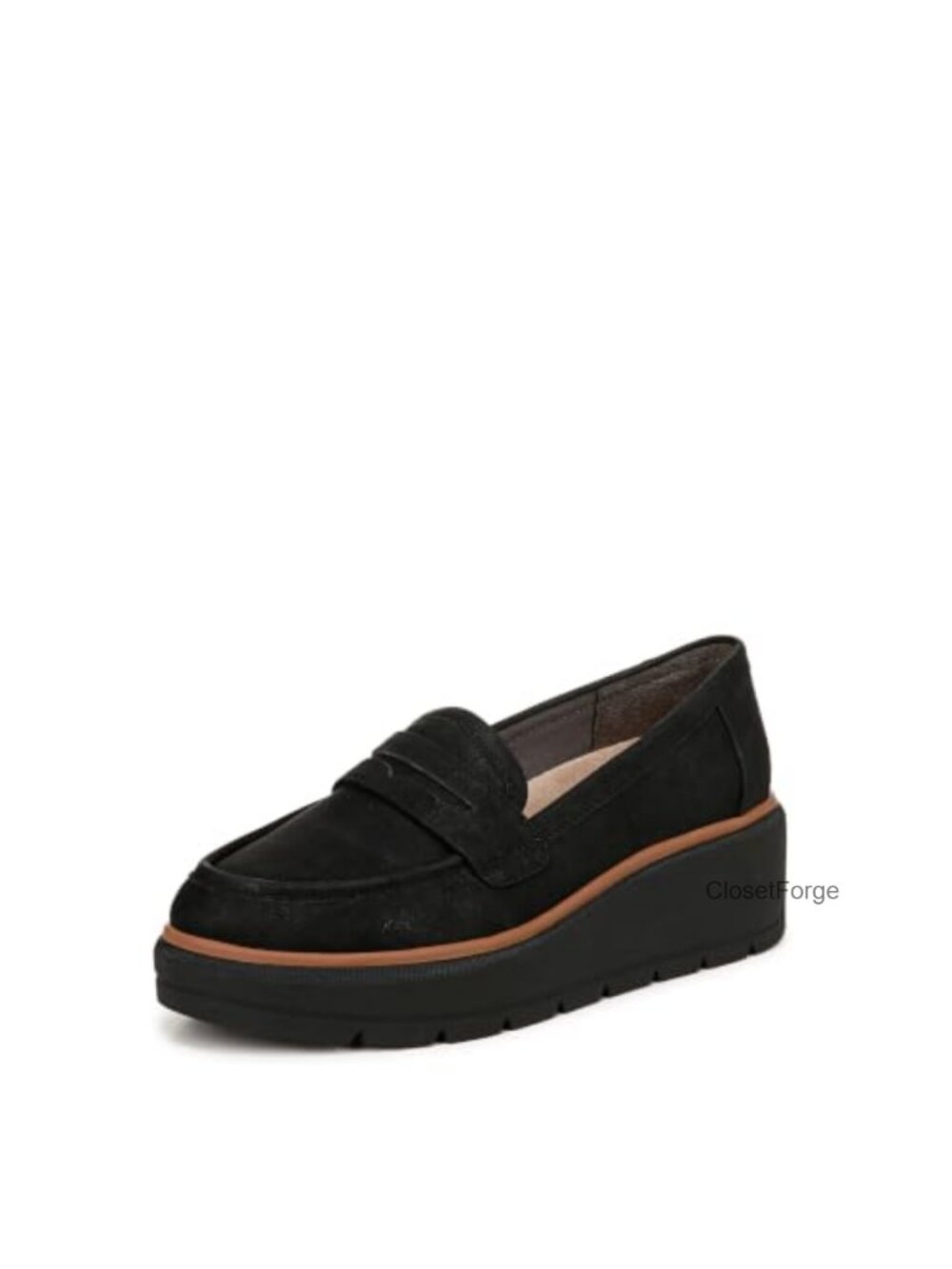 Faux Leather Slip-On Loafers Penny Strap Wedge Platform
